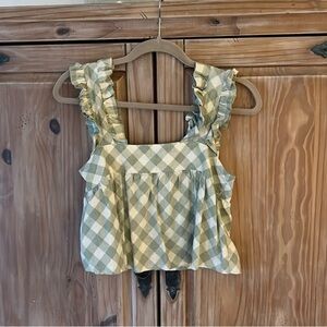 Kara Thoms Nimue top Moss Green Gingham XS
